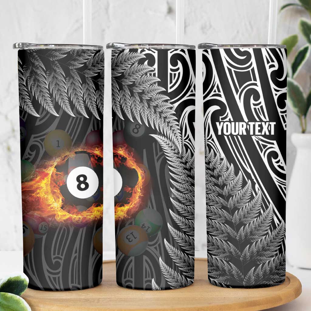 Personalised New Zealand Billiards Skinny Tumbler Maori Fern On Fire 8 Ball - Polynesian Pride