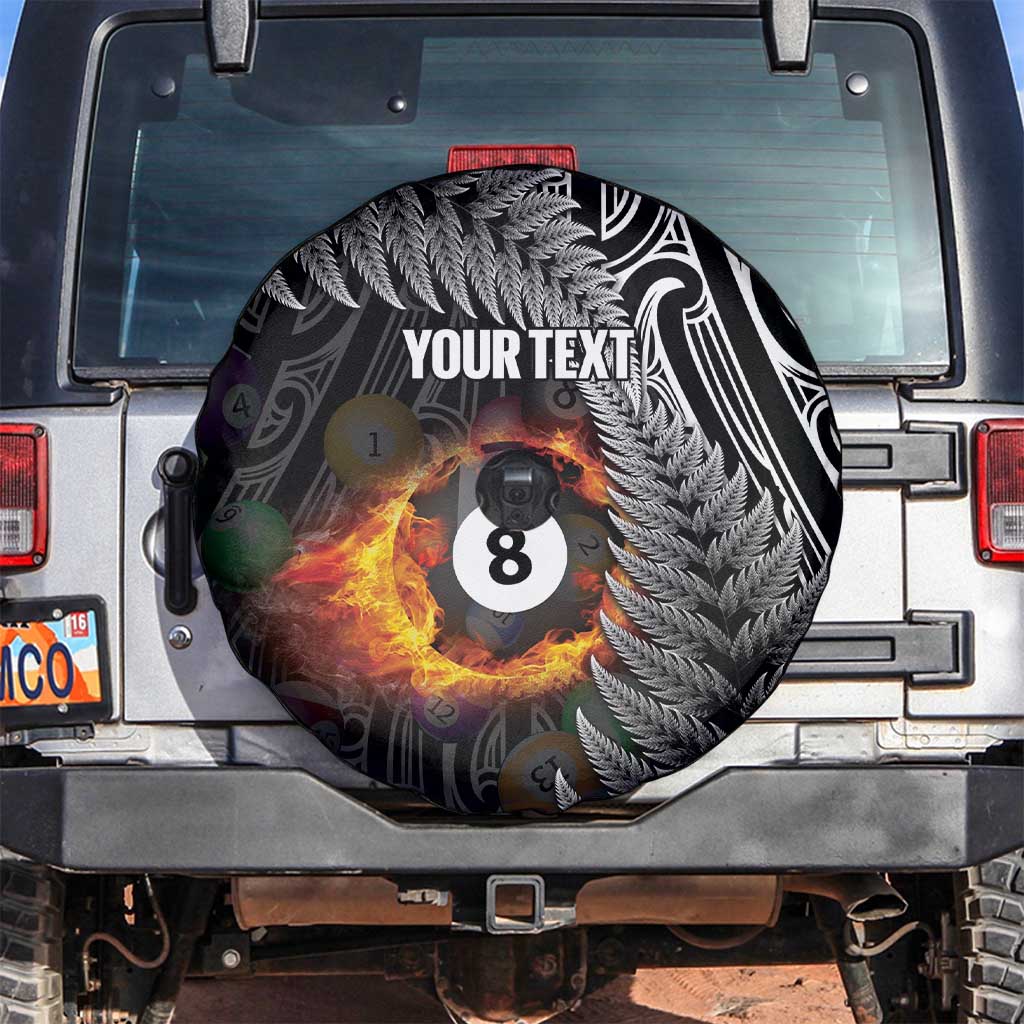 Personalised New Zealand Billiards Spare Tire Cover Maori Fern On Fire 8 Ball - Polynesian Pride