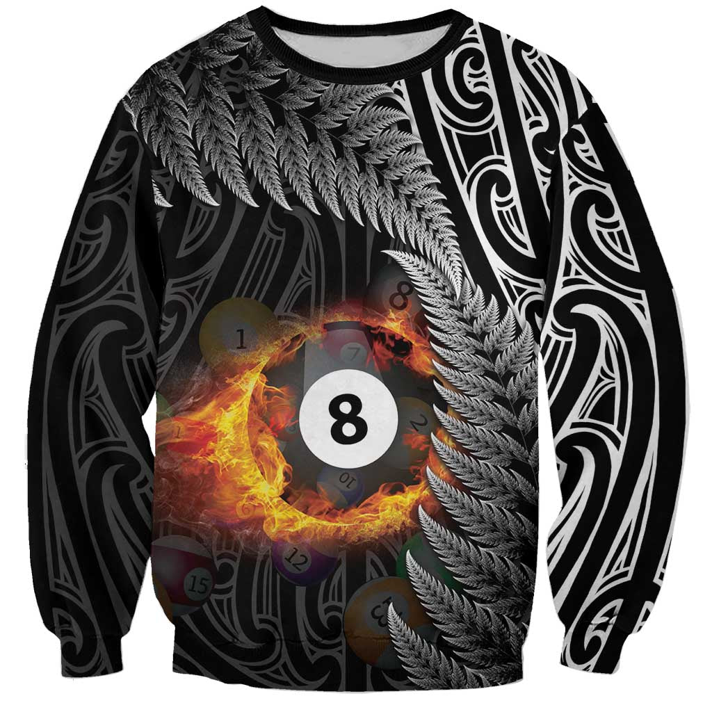 Personalised New Zealand Billiards Sweatshirt Maori Fern On Fire 8 Ball - Polynesian Pride