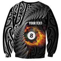 Personalised New Zealand Billiards Sweatshirt Maori Fern On Fire 8 Ball - Polynesian Pride