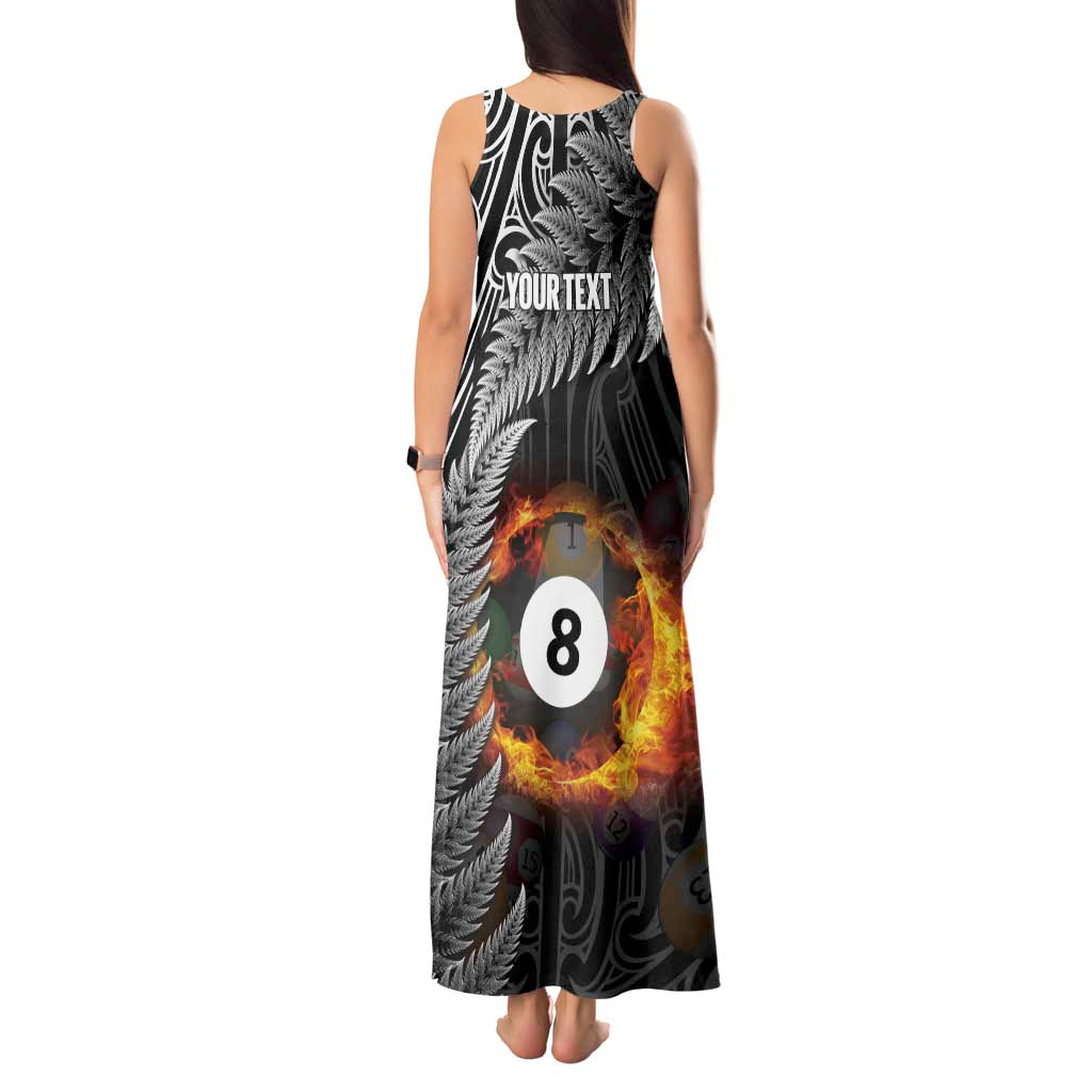 Personalised New Zealand Billiards Tank Maxi Dress Maori Fern On Fire 8 Ball - Polynesian Pride