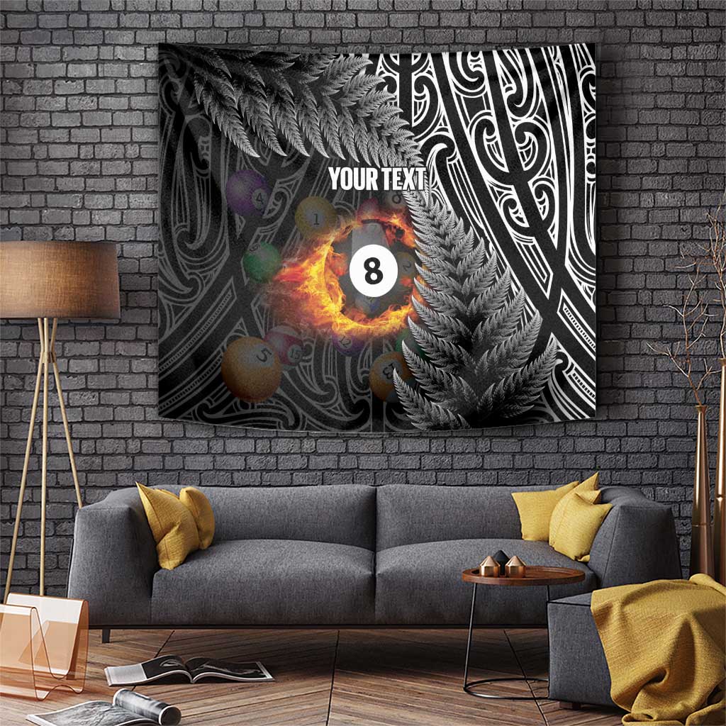 Personalised New Zealand Billiards Tapestry Maori Fern On Fire 8 Ball - Polynesian Pride