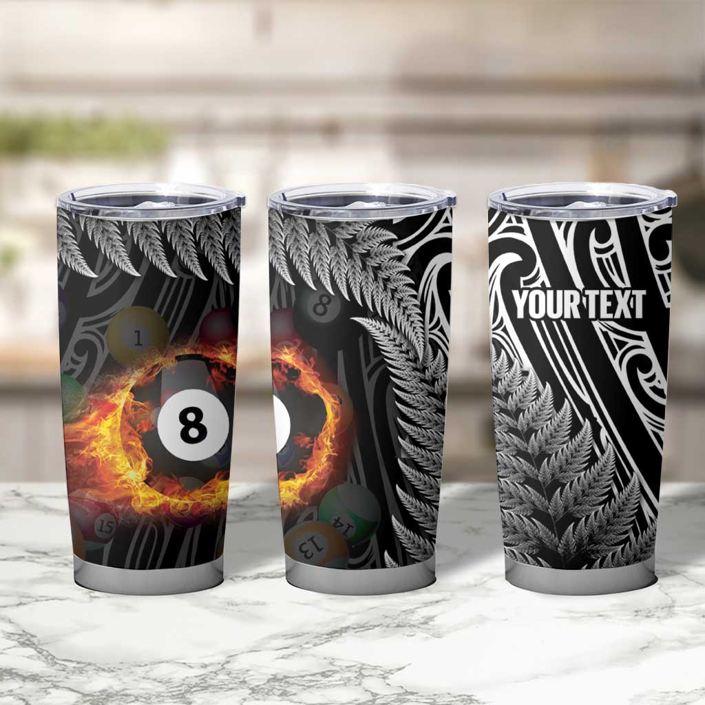 Personalised New Zealand Billiards Tumbler Cup Maori Fern On Fire 8 Ball - Polynesian Pride