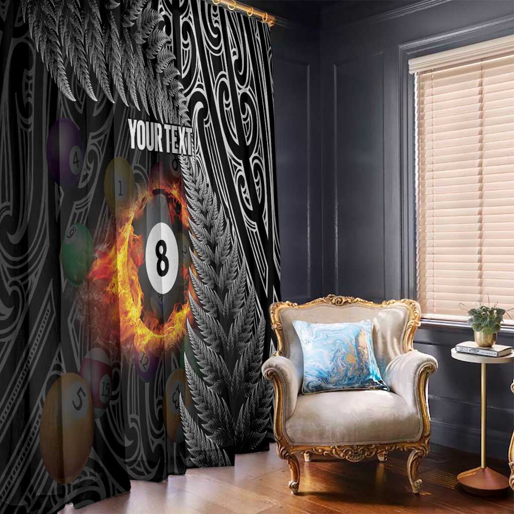 Personalised New Zealand Billiards Window Curtain Maori Fern On Fire 8 Ball - Polynesian Pride