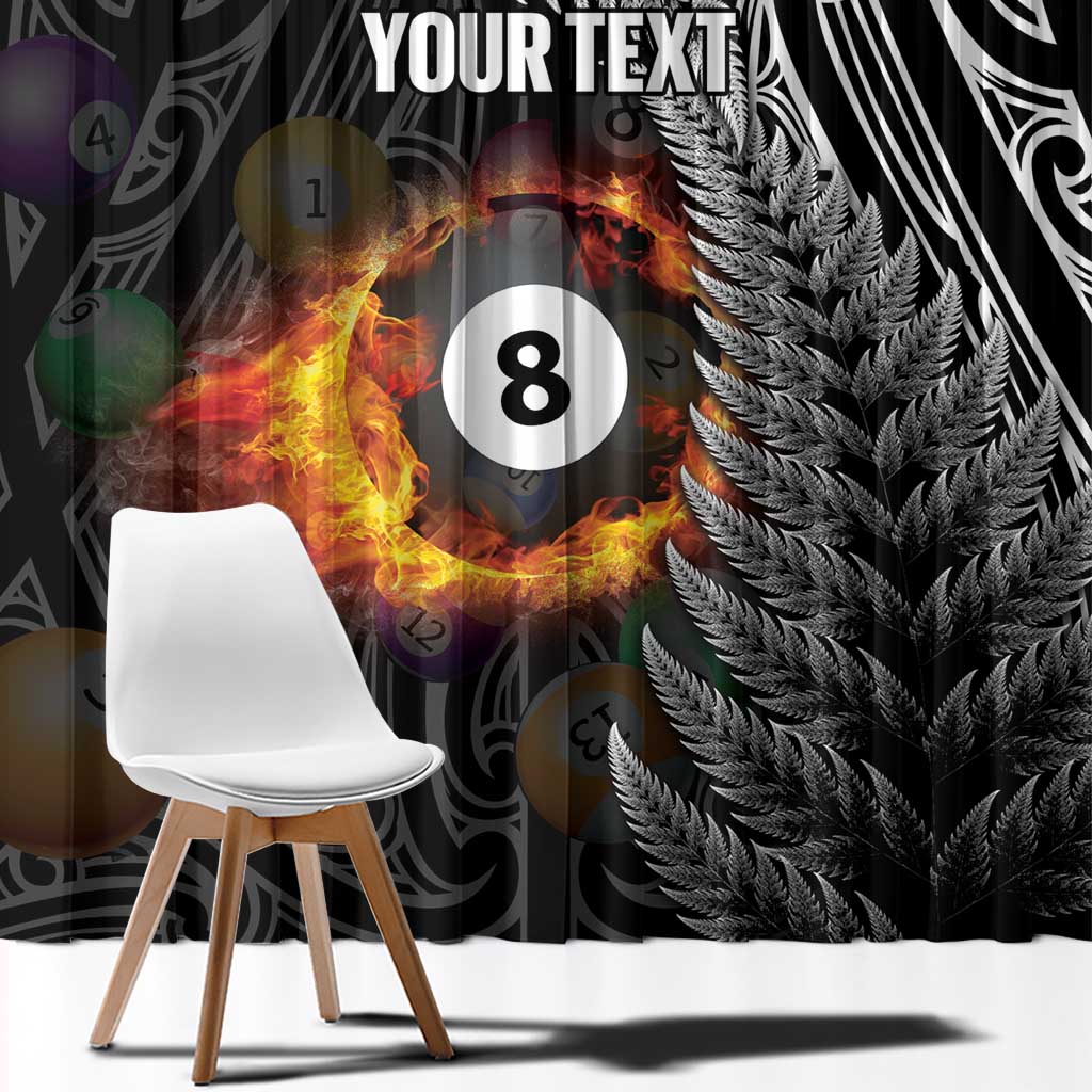 Personalised New Zealand Billiards Window Curtain Maori Fern On Fire 8 Ball - Polynesian Pride