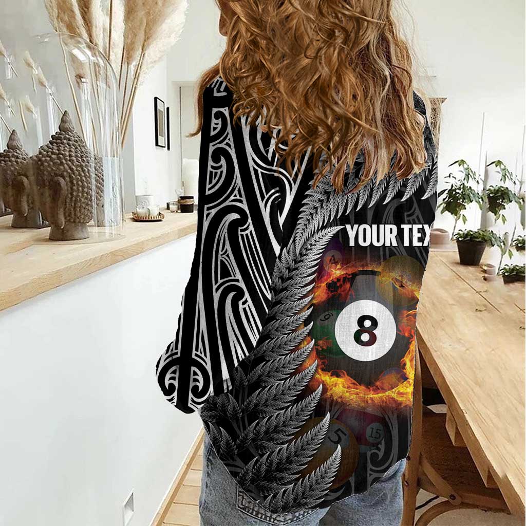 Personalised New Zealand Billiards Women Casual Shirt Maori Fern On Fire 8 Ball - Polynesian Pride