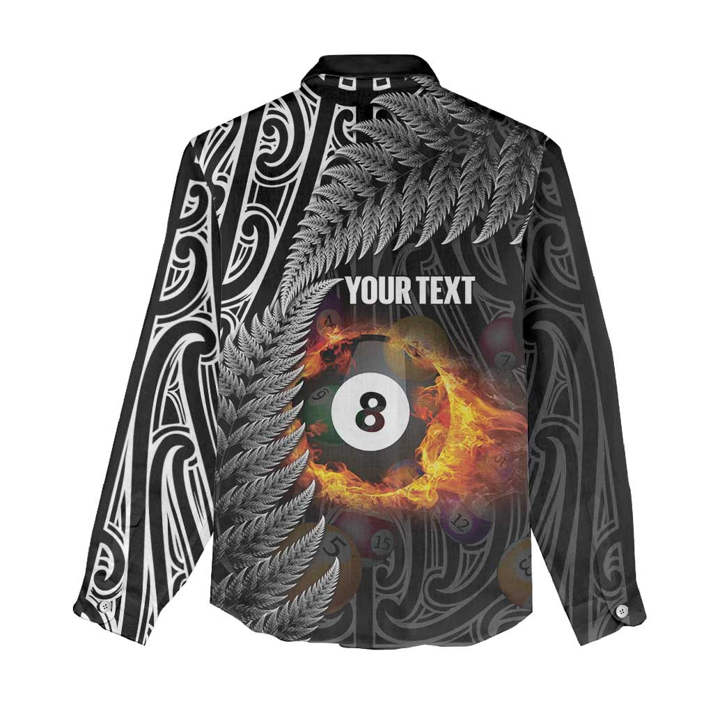 Personalised New Zealand Billiards Women Casual Shirt Maori Fern On Fire 8 Ball - Polynesian Pride