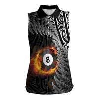 Personalised New Zealand Billiards Women Sleeveless Polo Shirt Maori Fern On Fire 8 Ball - Polynesian Pride