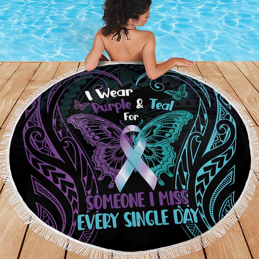 Suicide Awareness Memorial Beach Blanket I Wear Purple and Teal For Someone I Miss - Polynesian Pride