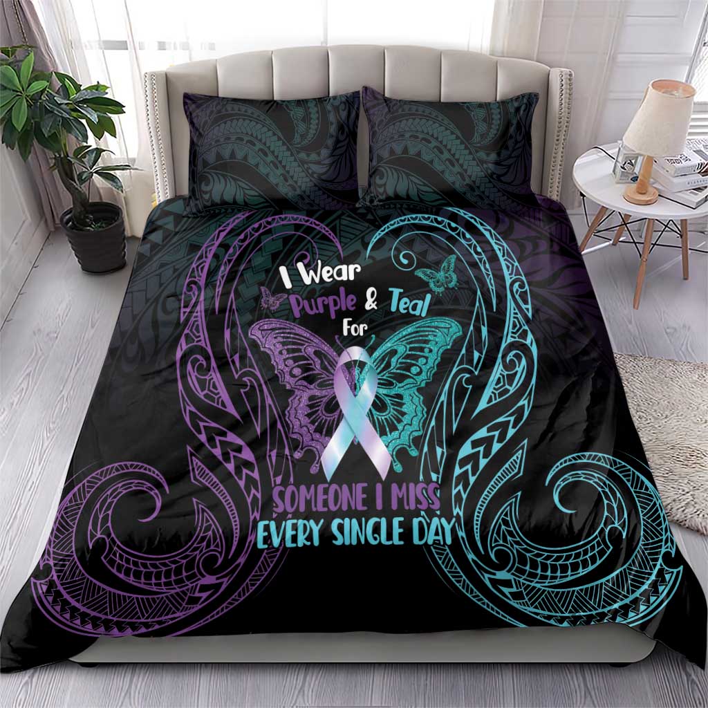 Suicide Awareness Memorial Bedding Set I Wear Purple and Teal For Someone I Miss - Polynesian Pride
