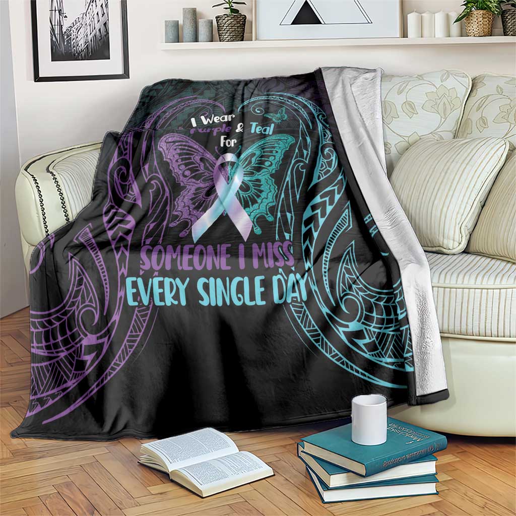 Suicide Awareness Memorial Blanket I Wear Purple and Teal For Someone I Miss - Polynesian Pride