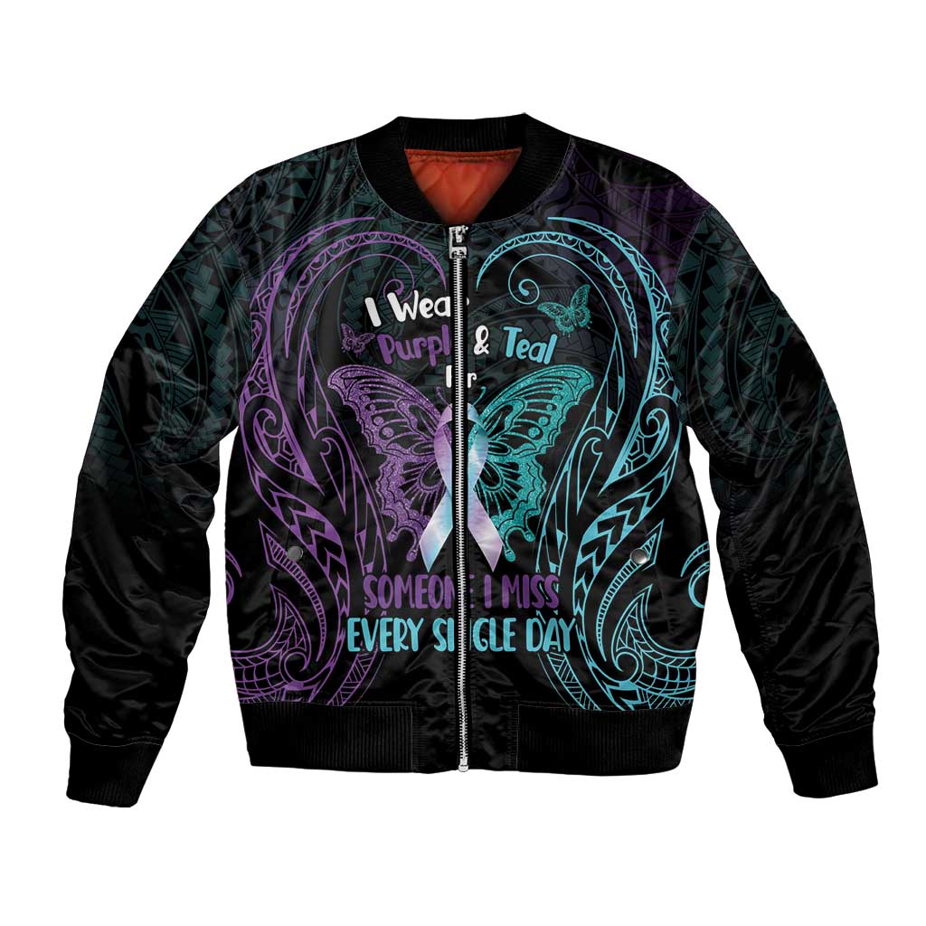 Suicide Awareness Memorial Bomber Jacket I Wear Purple and Teal For Someone I Miss - Polynesian Pride