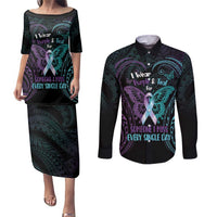 Suicide Awareness Memorial Couples Matching Puletasi and Long Sleeve Button Shirt I Wear Purple and Teal For Someone I Miss - Polynesian Pride
