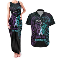 Suicide Awareness Memorial Couples Matching Tank Maxi Dress and Hawaiian Shirt I Wear Purple and Teal For Someone I Miss - Polynesian Pride