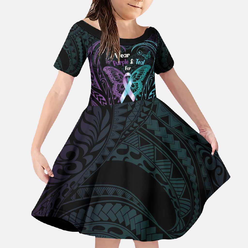 Suicide Awareness Memorial Family Matching Mermaid Dress and Hawaiian Shirt I Wear Purple and Teal For Someone I Miss - Polynesian Pride