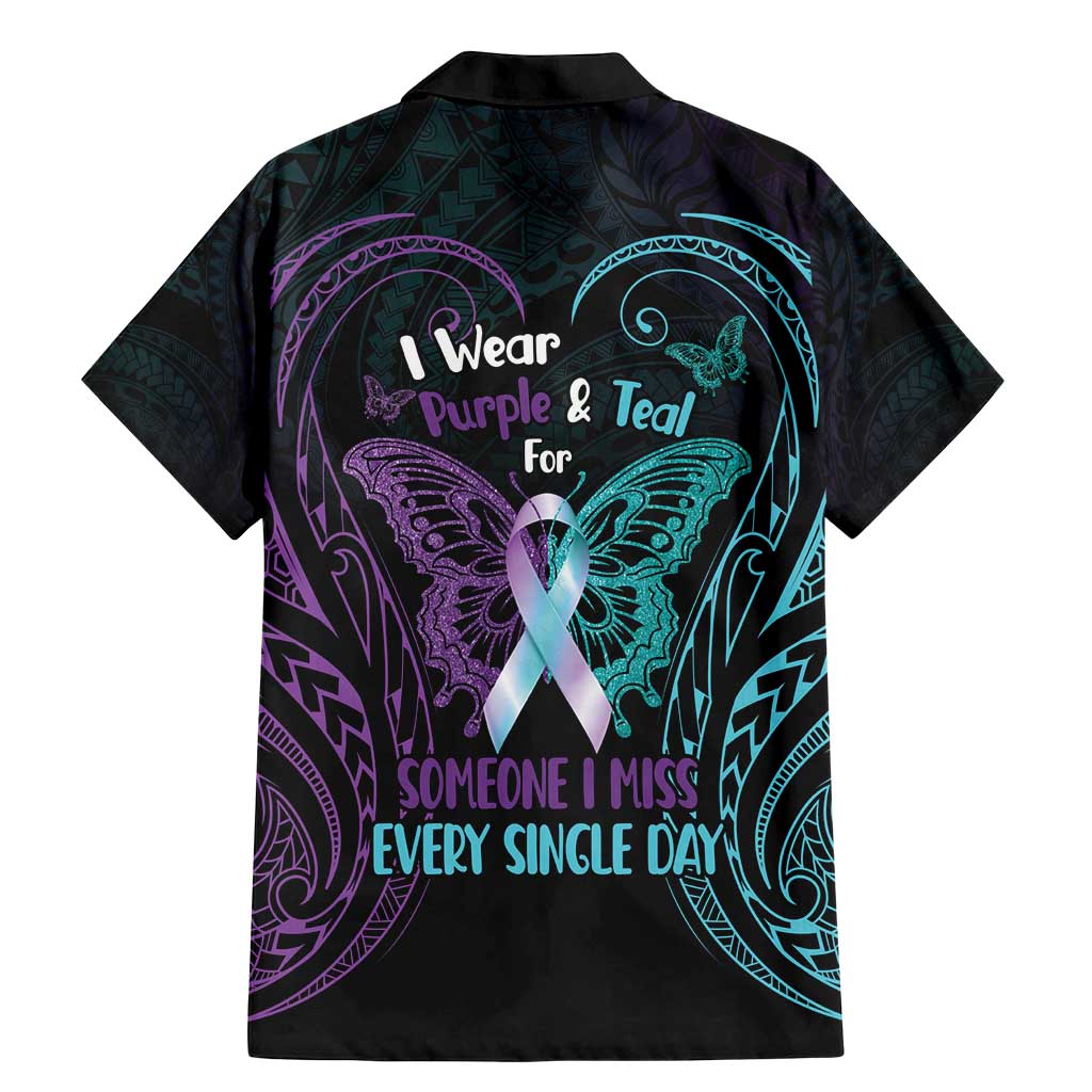 Suicide Awareness Memorial Family Matching Mermaid Dress and Hawaiian Shirt I Wear Purple and Teal For Someone I Miss - Polynesian Pride