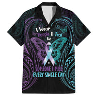 Suicide Awareness Memorial Family Matching Off The Shoulder Long Sleeve Dress and Hawaiian Shirt I Wear Purple and Teal For Someone I Miss - Polynesian Pride