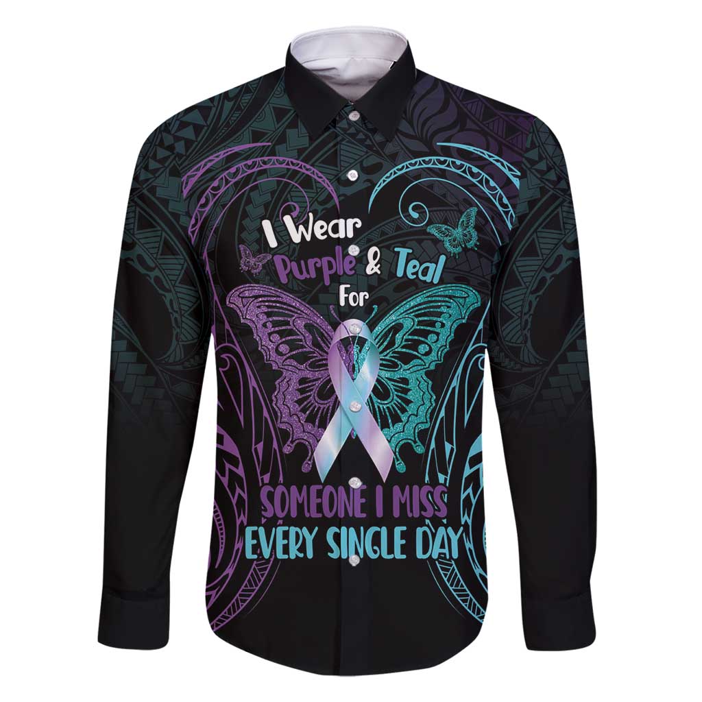 Suicide Awareness Memorial Family Matching Off Shoulder Short Dress and Hawaiian Shirt I Wear Purple and Teal For Someone I Miss - Polynesian Pride