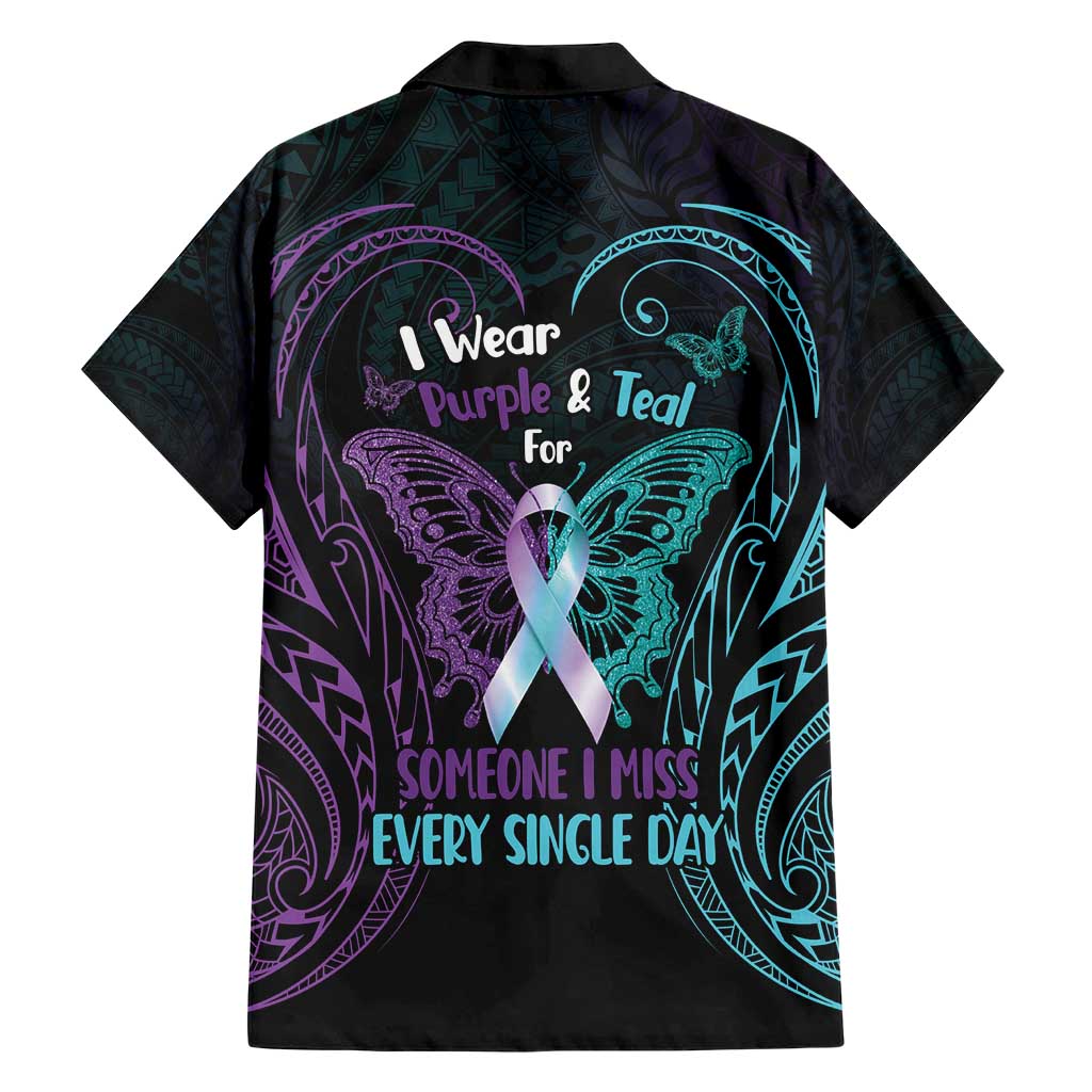 Suicide Awareness Memorial Family Matching Short Sleeve Bodycon Dress and Hawaiian Shirt I Wear Purple and Teal For Someone I Miss - Polynesian Pride