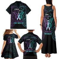 Suicide Awareness Memorial Family Matching Tank Maxi Dress and Hawaiian Shirt I Wear Purple and Teal For Someone I Miss - Polynesian Pride