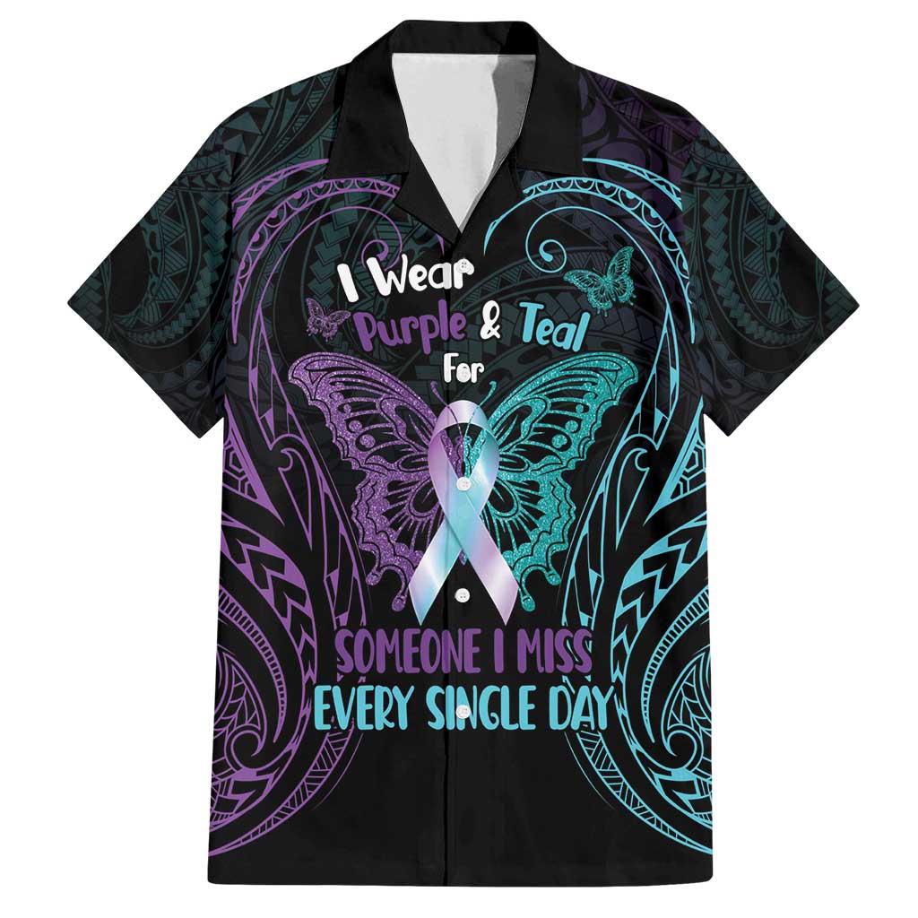 Suicide Awareness Memorial Family Matching Tank Maxi Dress and Hawaiian Shirt I Wear Purple and Teal For Someone I Miss - Polynesian Pride