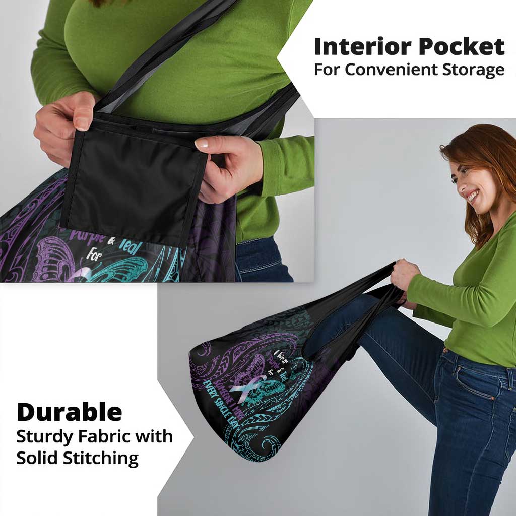 Suicide Awareness Memorial Grocery Bag I Wear Purple and Teal For Someone I Miss - Polynesian Pride