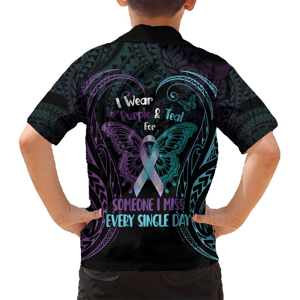Suicide Awareness Memorial Kid Hawaiian Shirt I Wear Purple and Teal For Someone I Miss - Polynesian Pride
