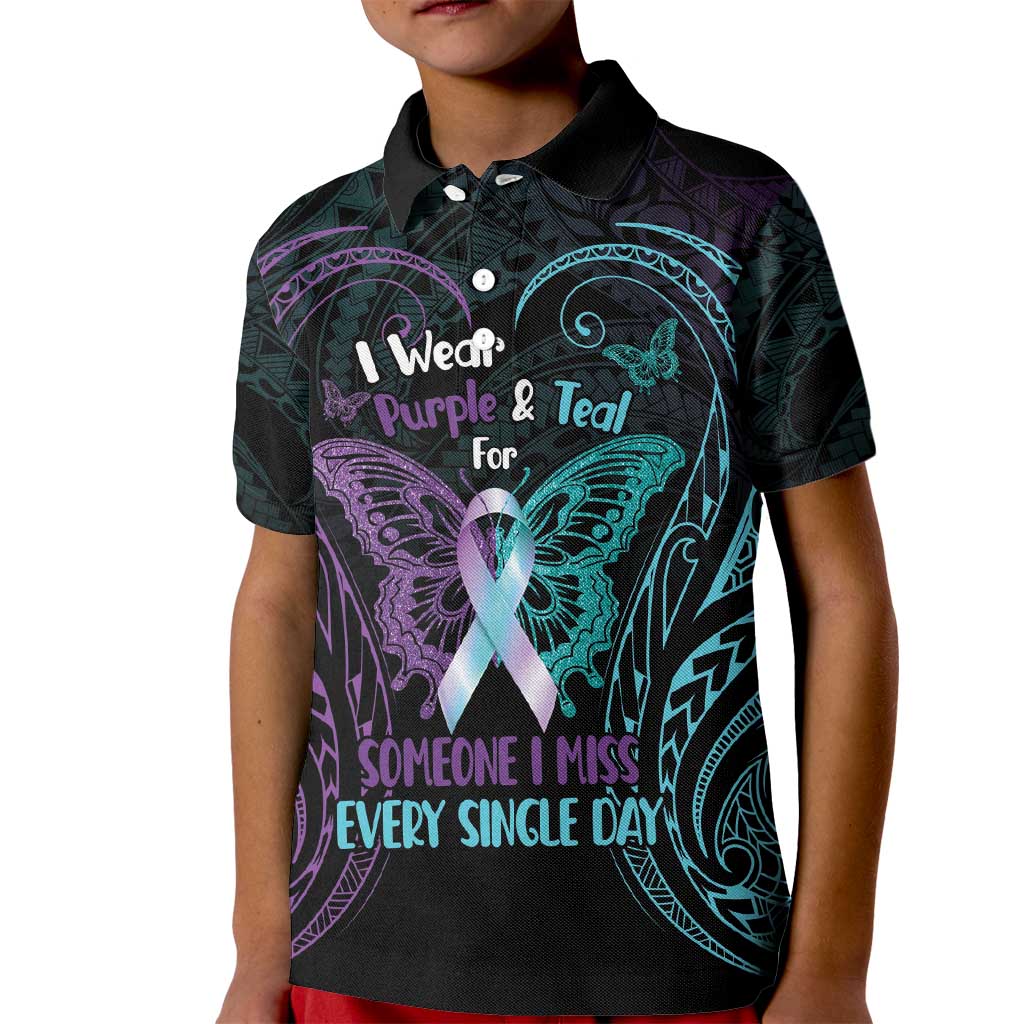 Suicide Awareness Memorial Kid Polo Shirt I Wear Purple and Teal For Someone I Miss - Polynesian Pride