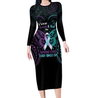 Suicide Awareness Memorial Long Sleeve Bodycon Dress I Wear Purple and Teal For Someone I Miss - Polynesian Pride