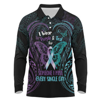 Suicide Awareness Memorial Long Sleeve Polo Shirt I Wear Purple and Teal For Someone I Miss - Polynesian Pride
