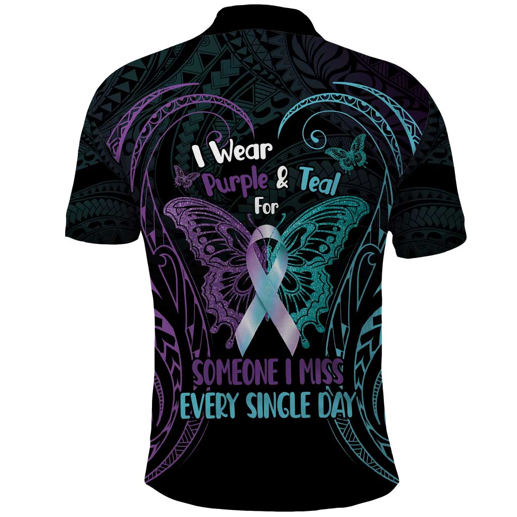 Suicide Awareness Memorial Polo Shirt I Wear Purple and Teal For Someone I Miss - Polynesian Pride