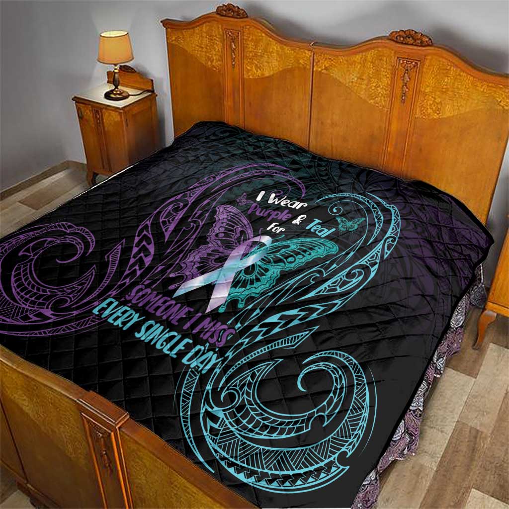 Suicide Awareness Memorial Quilt I Wear Purple and Teal For Someone I Miss - Polynesian Pride