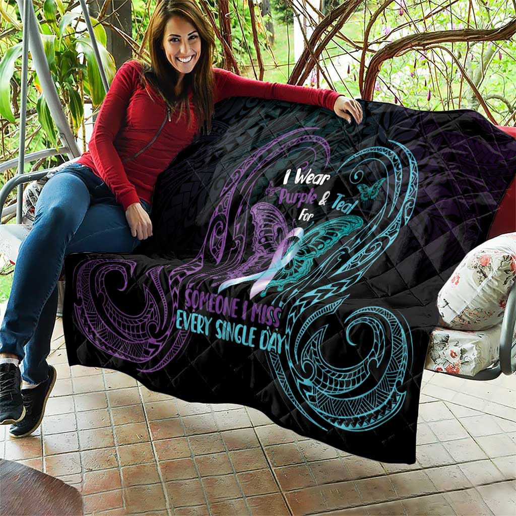 Suicide Awareness Memorial Quilt I Wear Purple and Teal For Someone I Miss - Polynesian Pride