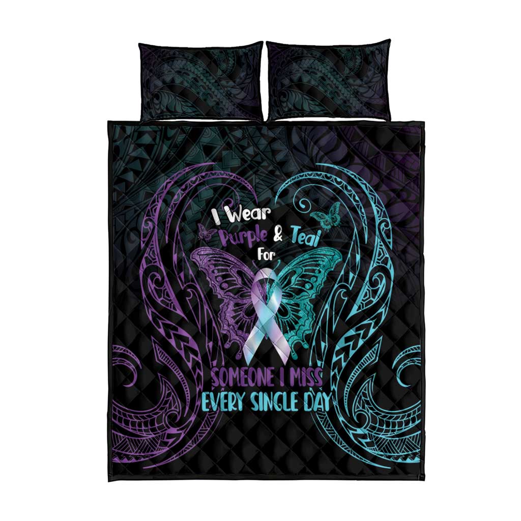 Suicide Awareness Memorial Quilt Bed Set I Wear Purple and Teal For Someone I Miss - Polynesian Pride