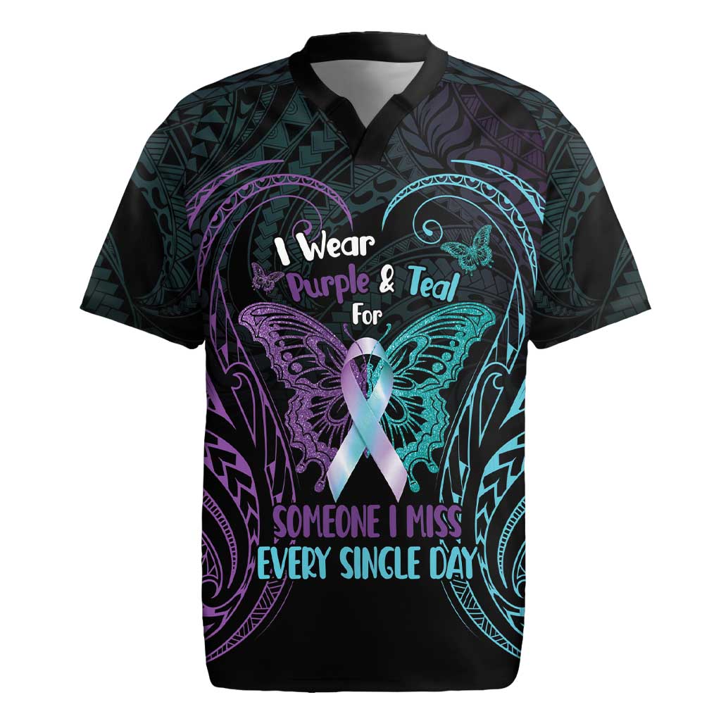 Suicide Awareness Memorial Rugby Jersey I Wear Purple and Teal For Someone I Miss - Polynesian Pride
