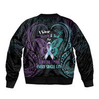 Suicide Awareness Memorial Sleeve Zip Bomber Jacket I Wear Purple and Teal For Someone I Miss - Polynesian Pride