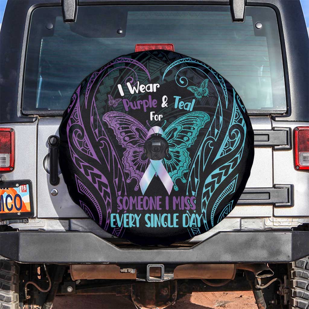 Suicide Awareness Memorial Spare Tire Cover I Wear Purple and Teal For Someone I Miss - Polynesian Pride