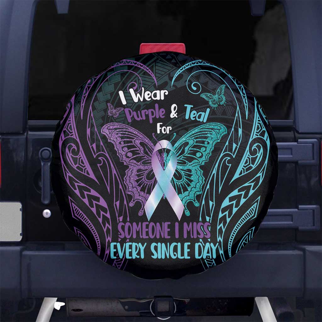 Suicide Awareness Memorial Spare Tire Cover I Wear Purple and Teal For Someone I Miss - Polynesian Pride