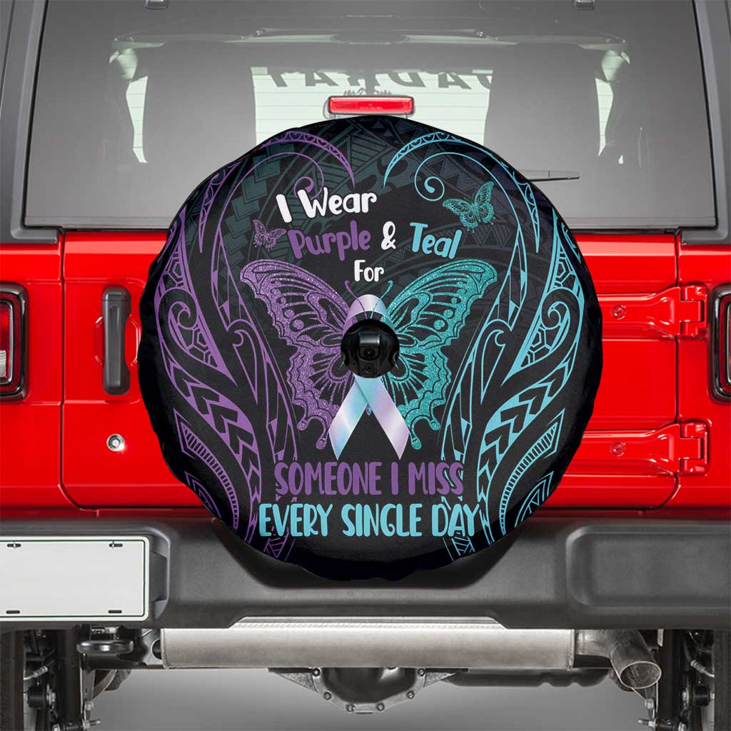 Suicide Awareness Memorial Spare Tire Cover I Wear Purple and Teal For Someone I Miss - Polynesian Pride