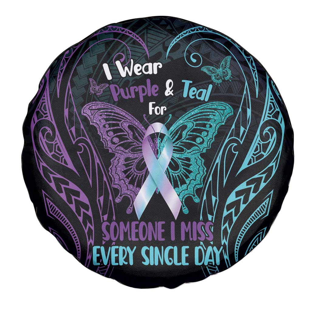 Suicide Awareness Memorial Spare Tire Cover I Wear Purple and Teal For Someone I Miss - Polynesian Pride