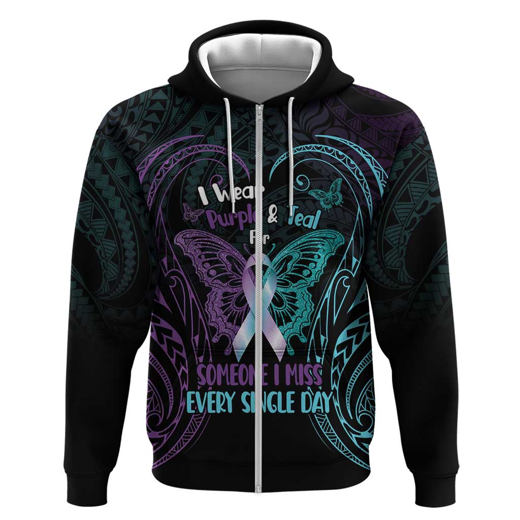 Suicide Awareness Memorial Zip Hoodie I Wear Purple and Teal For Someone I Miss - Polynesian Pride