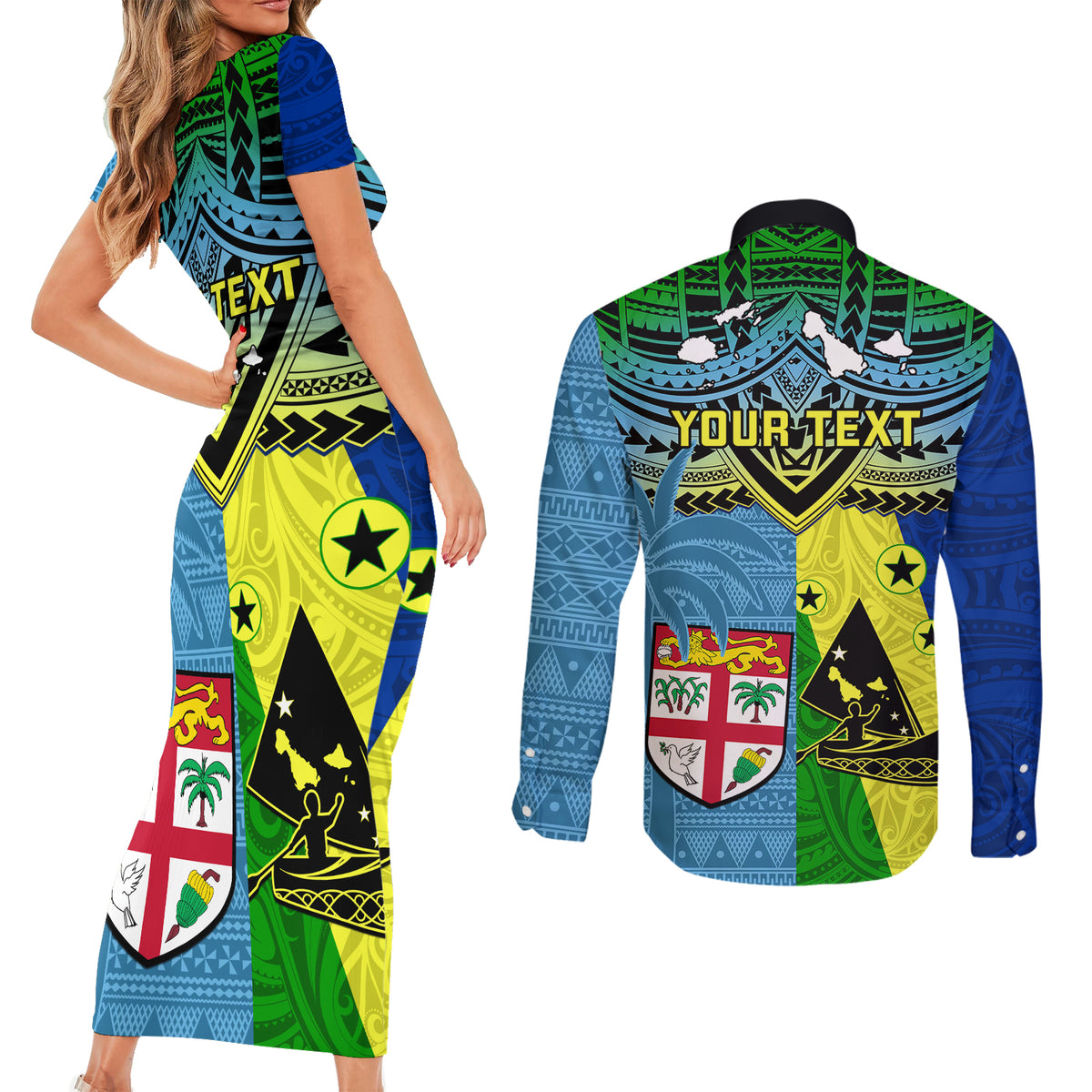 Custom Malampa Fiji Day Couples Matching Short Sleeve Bodycon Dress and Long Sleeve Button Shirts Together We Grow Proud Polynesian Tapa Artsy LT14 - Polynesian Pride