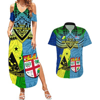Custom Malampa Fiji Day Couples Matching Summer Maxi Dress and Hawaiian Shirt Together We Grow Proud Polynesian Tapa Artsy LT14 Blue - Polynesian Pride
