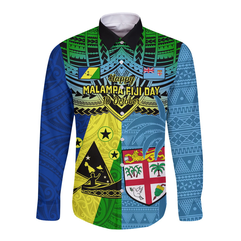 Custom Malampa Fiji Day Long Sleeve Button Shirt Together We Grow Proud Polynesian Tapa Artsy LT14 Unisex Blue - Polynesian Pride