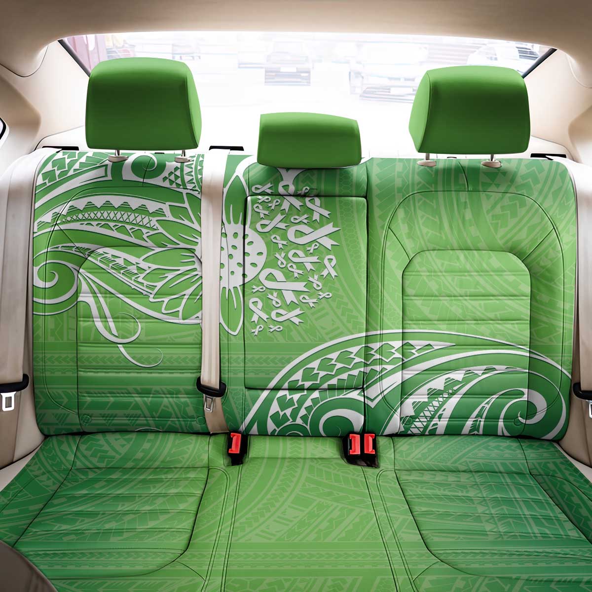 Polynesia Depression Awareness Back Car Seat Cover Sunflower Green Ribbons Polynesian Tattoo