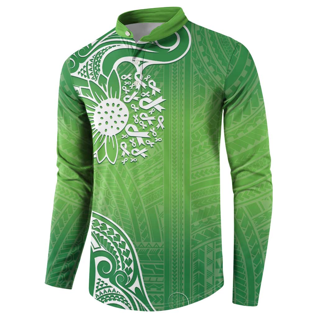 Polynesia Depression Awareness Button Sweatshirt Sunflower Green Ribbons Polynesian Tattoo