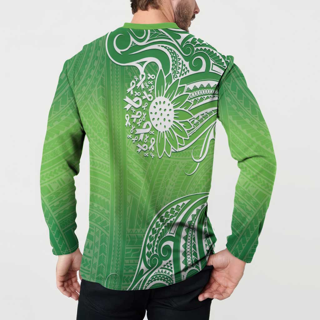 Polynesia Depression Awareness Button Sweatshirt Sunflower Green Ribbons Polynesian Tattoo