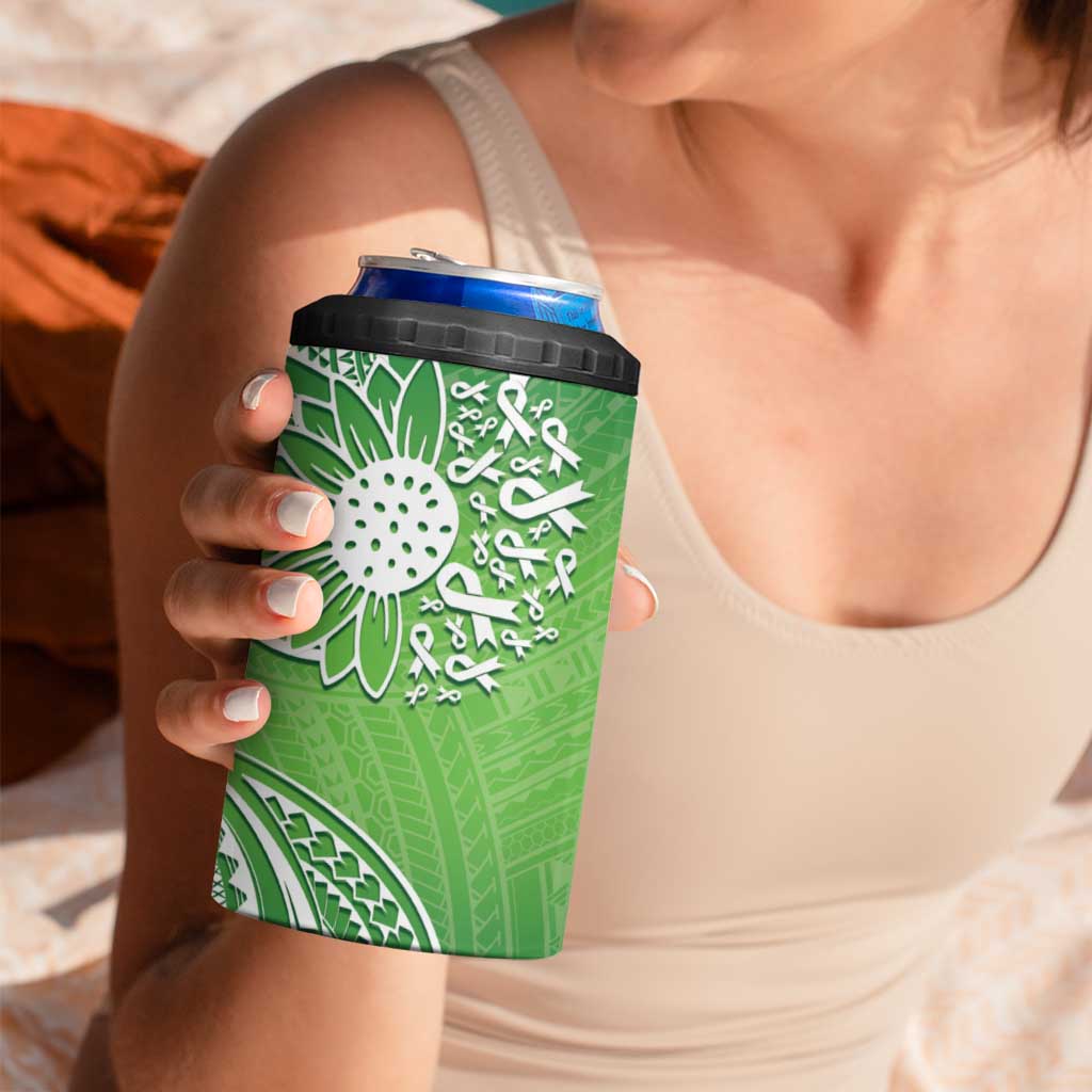 Polynesia Depression Awareness 4 in 1 Can Cooler Tumbler Sunflower Green Ribbons Polynesian Tattoo
