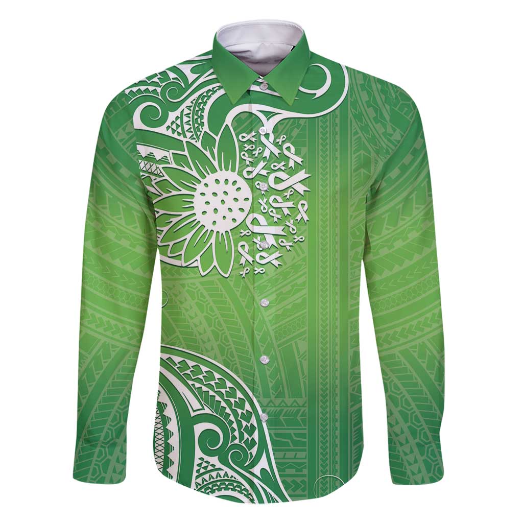 Polynesia Depression Awareness Family Matching Long Sleeve Bodycon Dress and Hawaiian Shirt Sunflower Green Ribbons Polynesian Tattoo