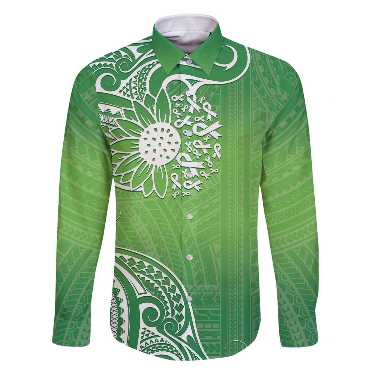 Polynesia Depression Awareness Family Matching Puletasi and Hawaiian Shirt Sunflower Green Ribbons Polynesian Tattoo